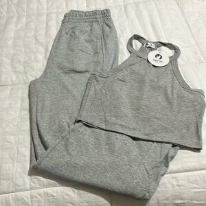 Brand new gray crop top and light weight wide leg pants with pockets
